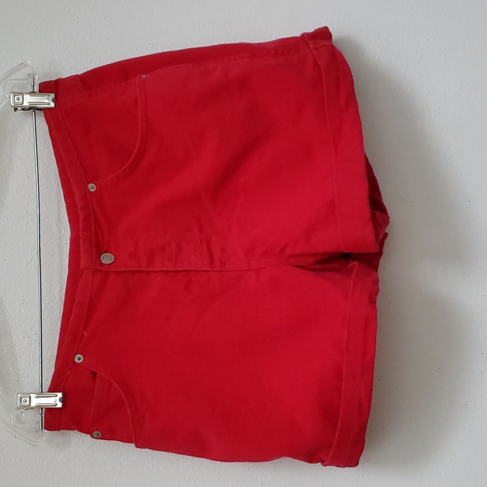 GE Jeans Red Denim Button Fly Shorts Size 12